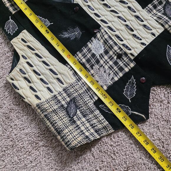 Vintage Patchwork Cable Knit Vest Womens 2X Boho Cottagecore Embroidered Leaves - Picture 8 of 8